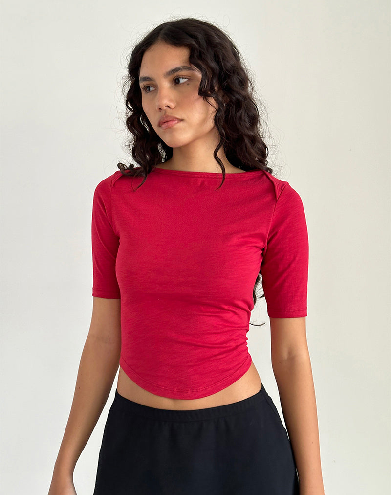 Ralda gebogen jersey shirt in Adrenaline rood
