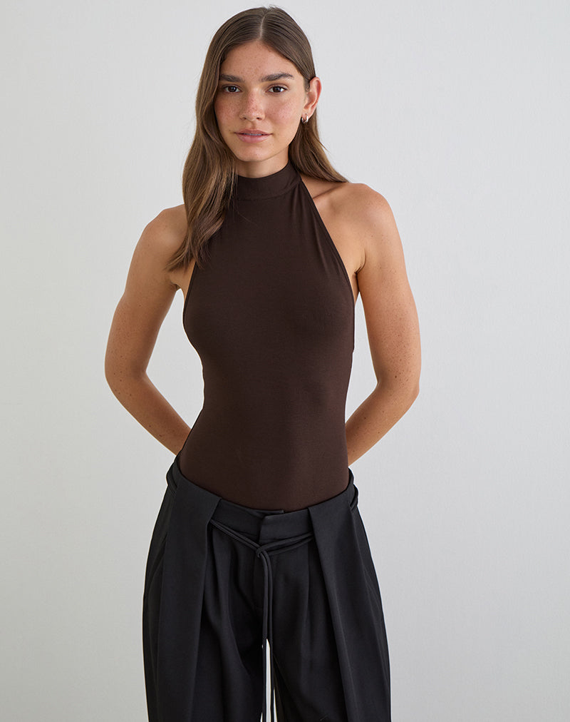 Afbeelding van Raleah halternek bodysuit in jersey bitter chocolate