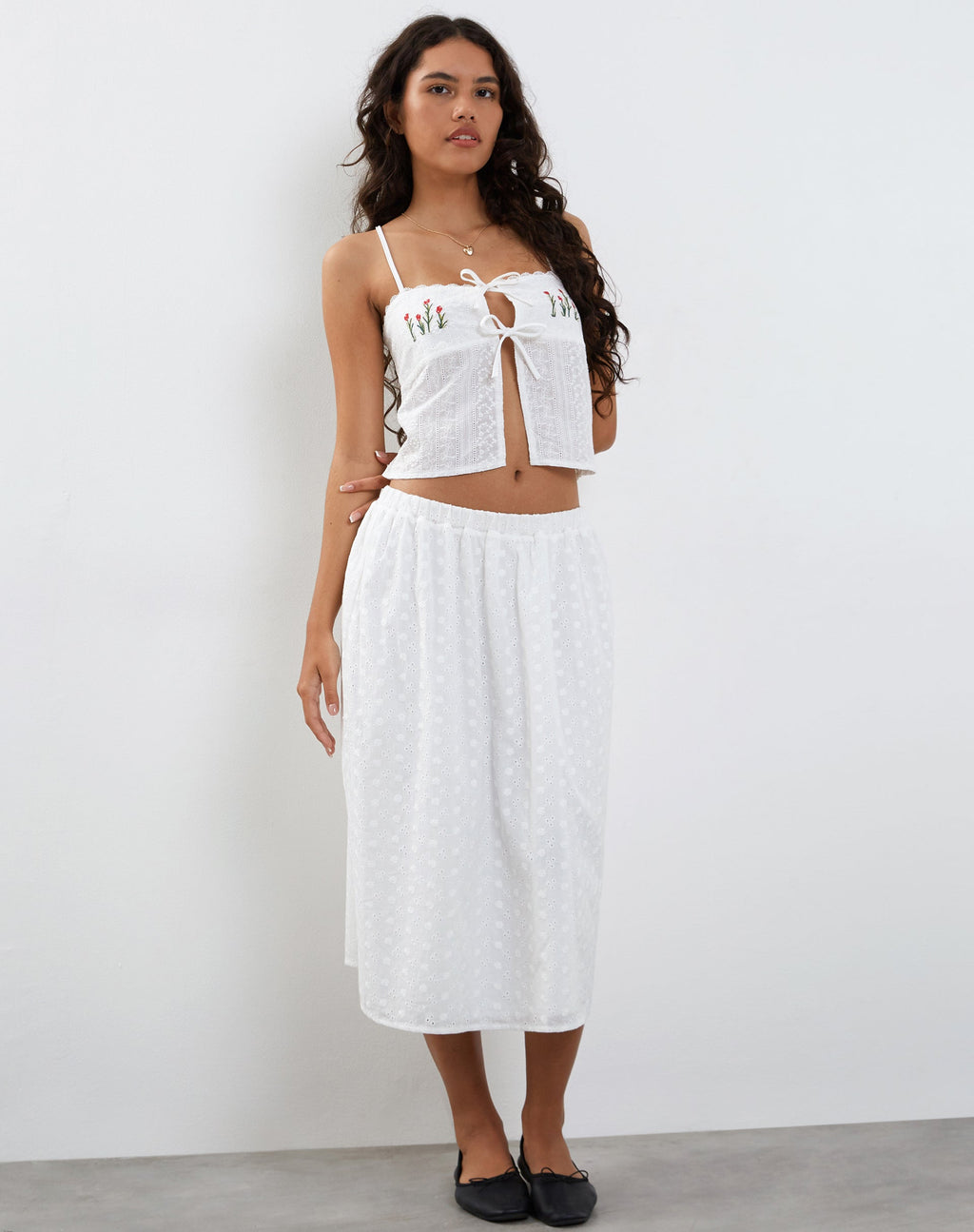 Rusma Midi rok in wit broderie