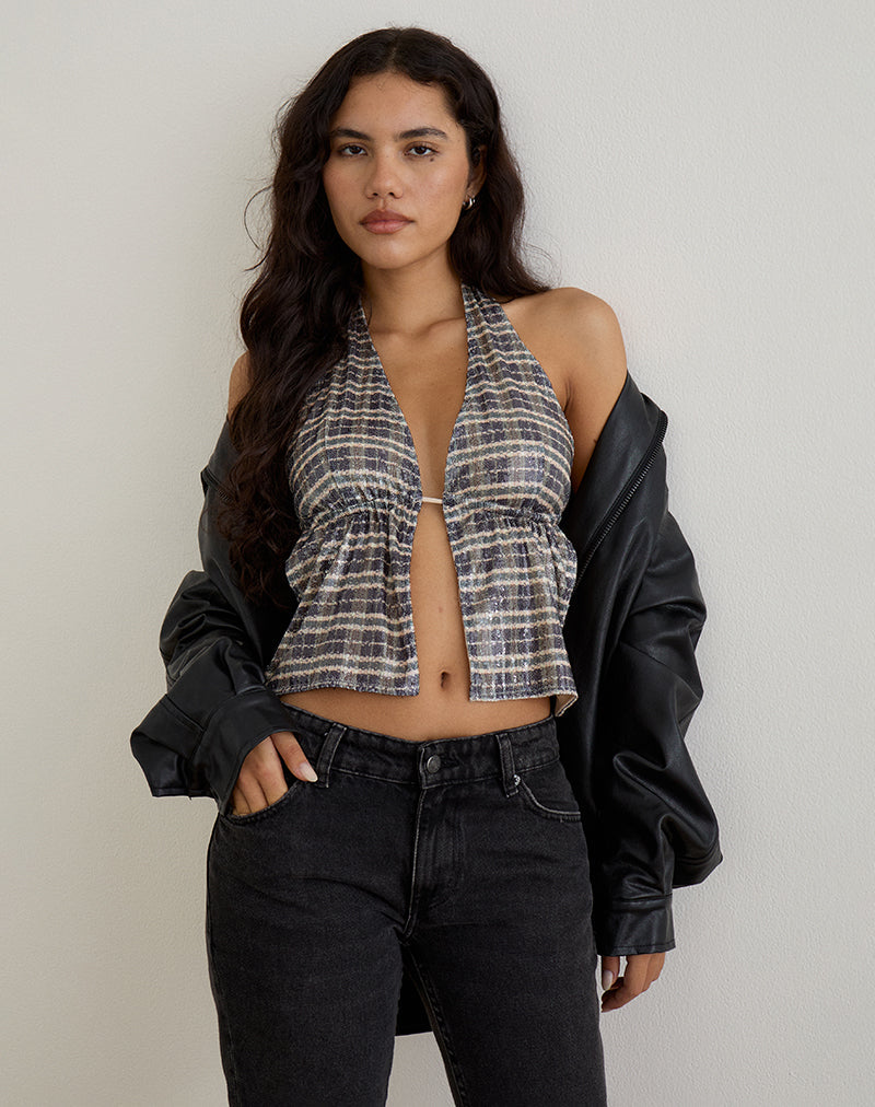 Afbeelding van Ramilo Top in pailletten Vintage Ruit Bruin