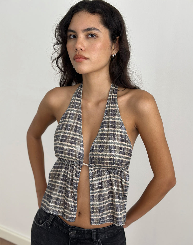 Afbeelding van Ramilo Top in pailletten Vintage Ruit Bruin