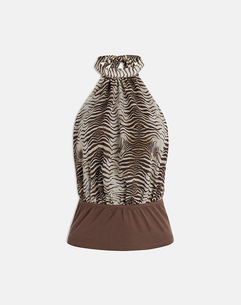 Afbeelding van Rania Top in Chiffon Wild Animal Align Brown