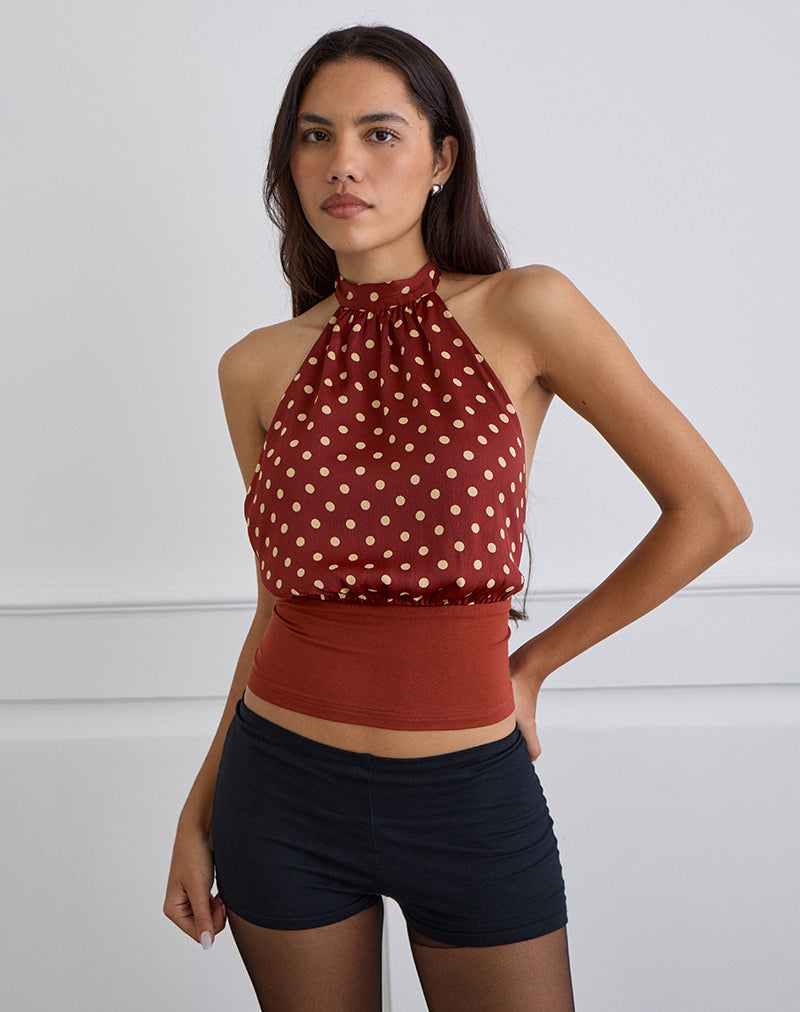 Afbeelding van Rania rugloze top in polka gebrand rood