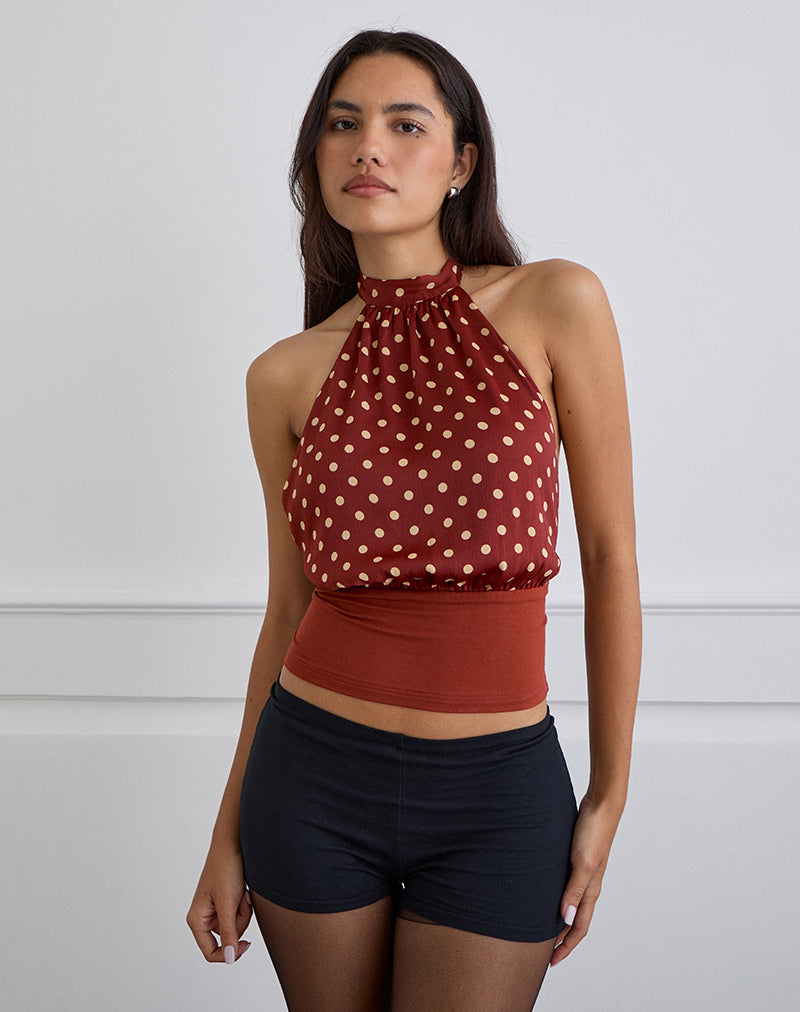 Afbeelding van Rania rugloze top in polka gebrand rood