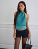 Afbeelding van Rania Rugloze Top in Stripe Satijn Teal