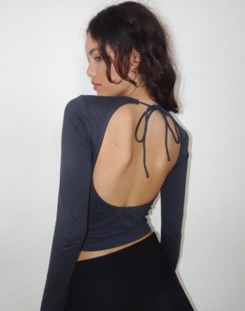 Ratmi Lange Mouw Open Rug Top in Ocean Storm