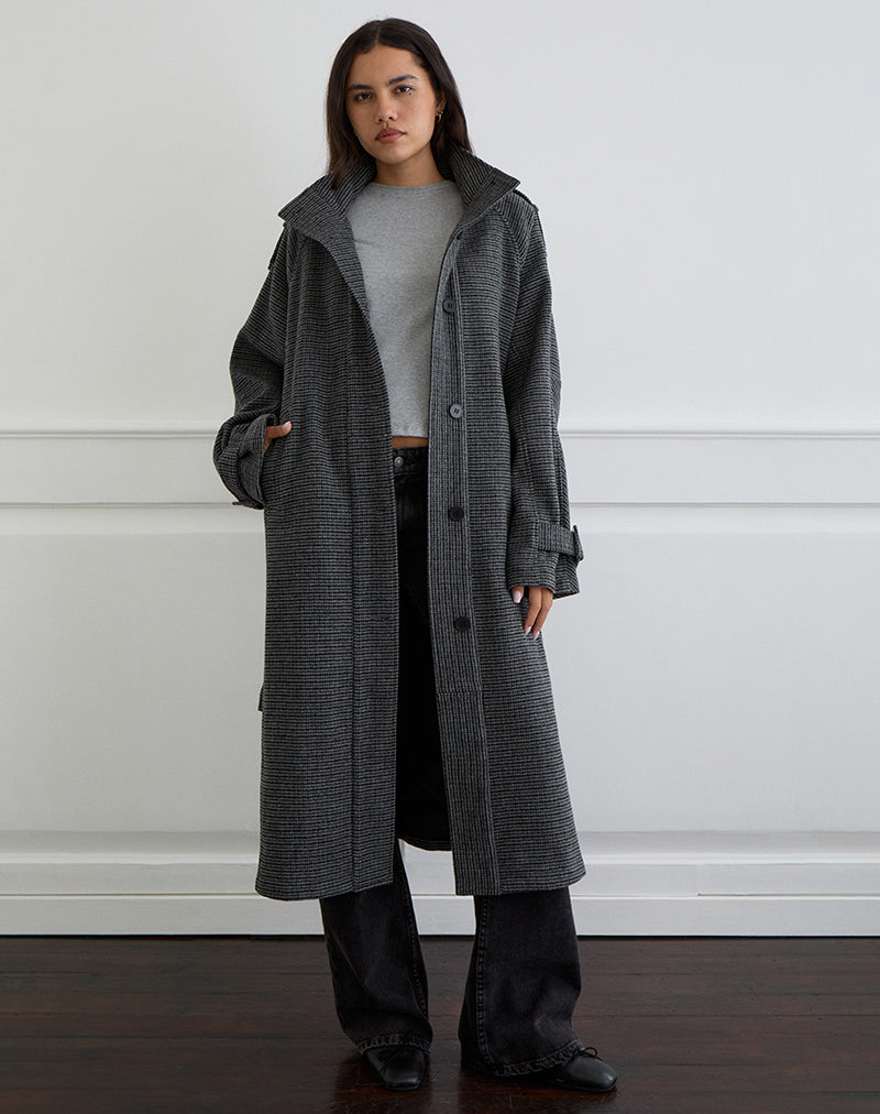 Afbeelding van Ravari Geriemde Trench Coat in Charcoal Check