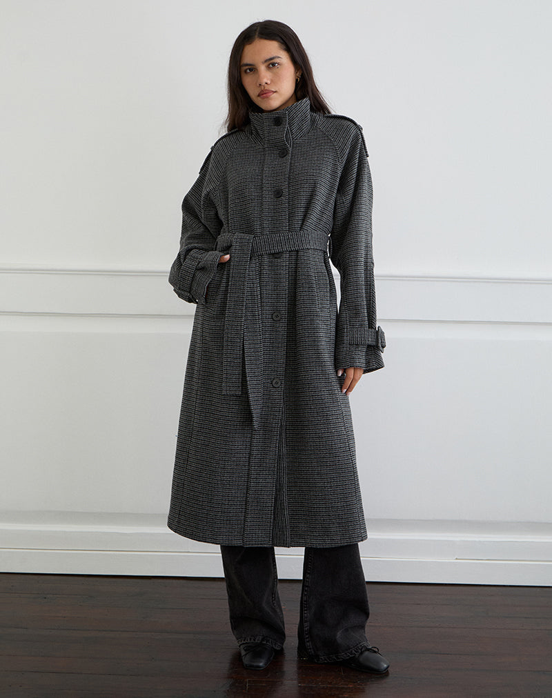 Afbeelding van Ravari Geriemde Trench Coat in Charcoal Check