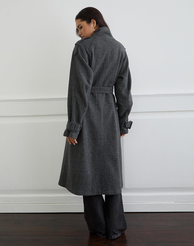 Afbeelding van Ravari Geriemde Trench Coat in Charcoal Check