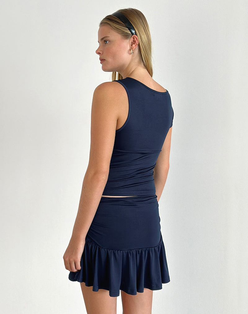 Afbeelding van Rayla Top in Lycra Dark Navy met Rode Rozet