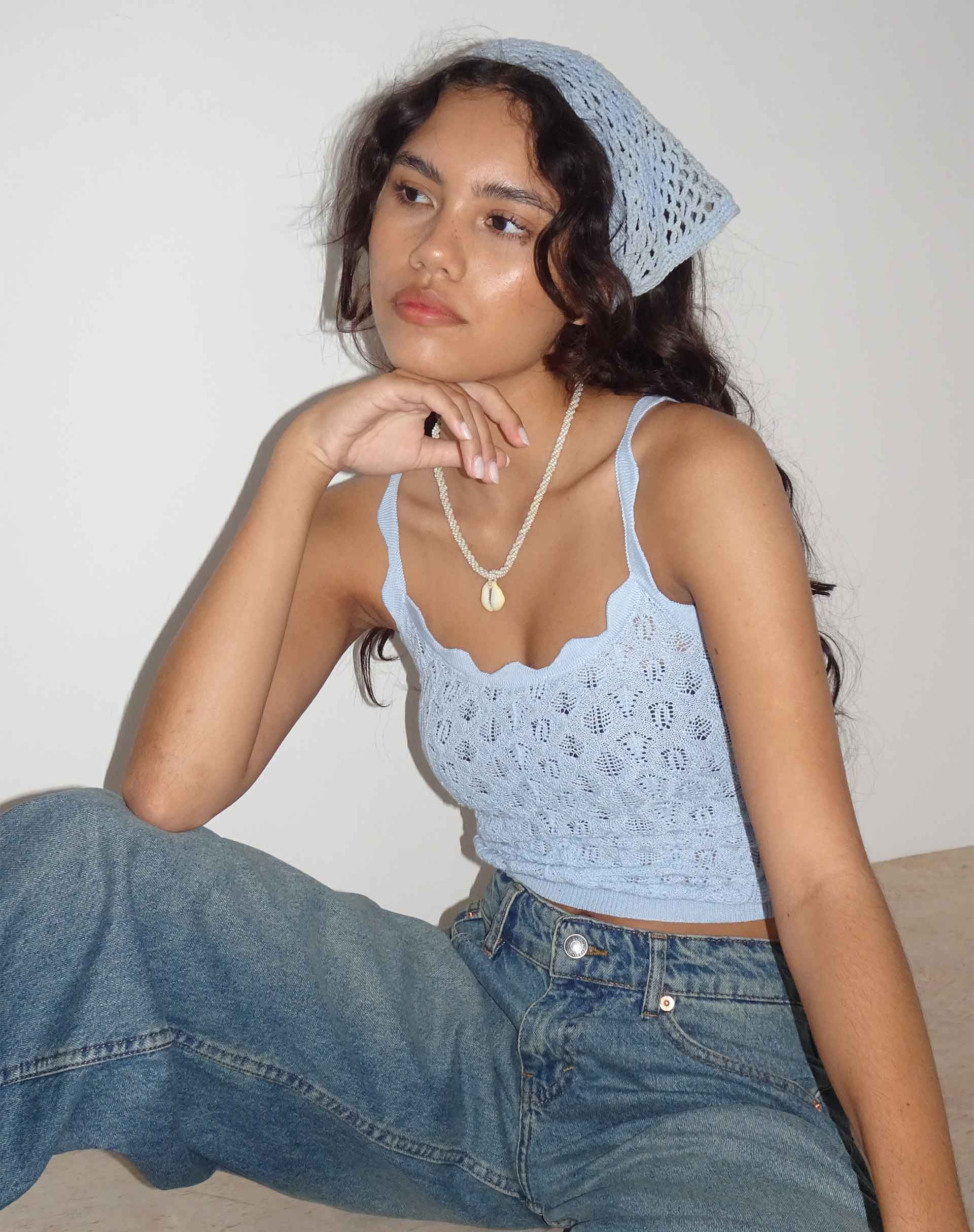 Afbeelding van Reagan Pointelle Knit Cami Top in Baby Blue