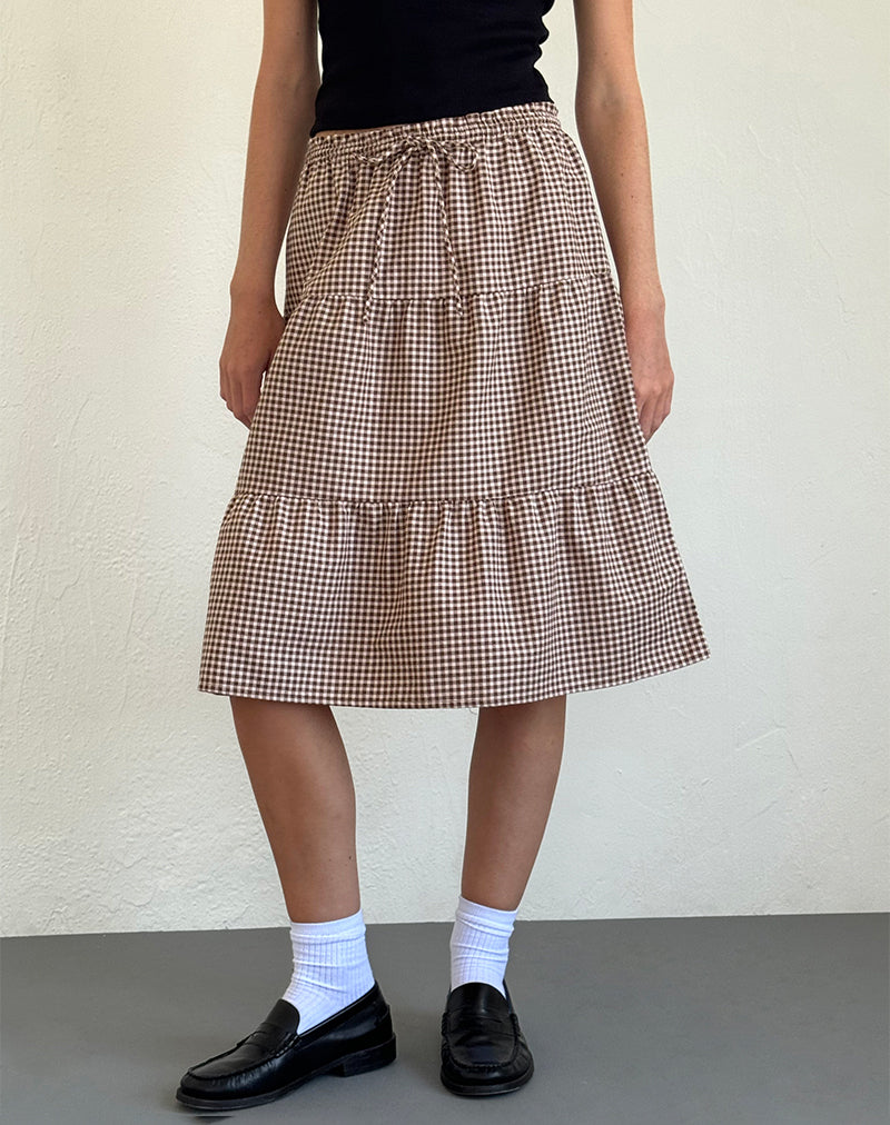 Afbeelding van Reef Midi rok in Mini Gingham Bruin