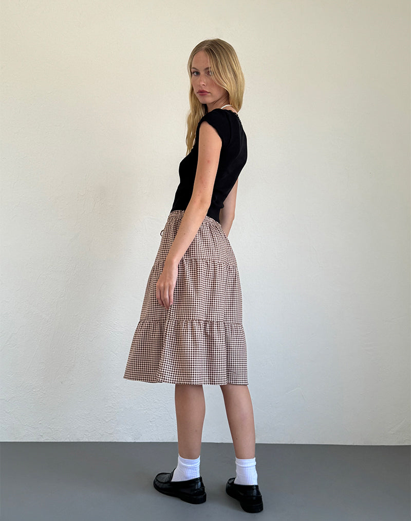 Reef Midi rok in Mini Gingham Bruin