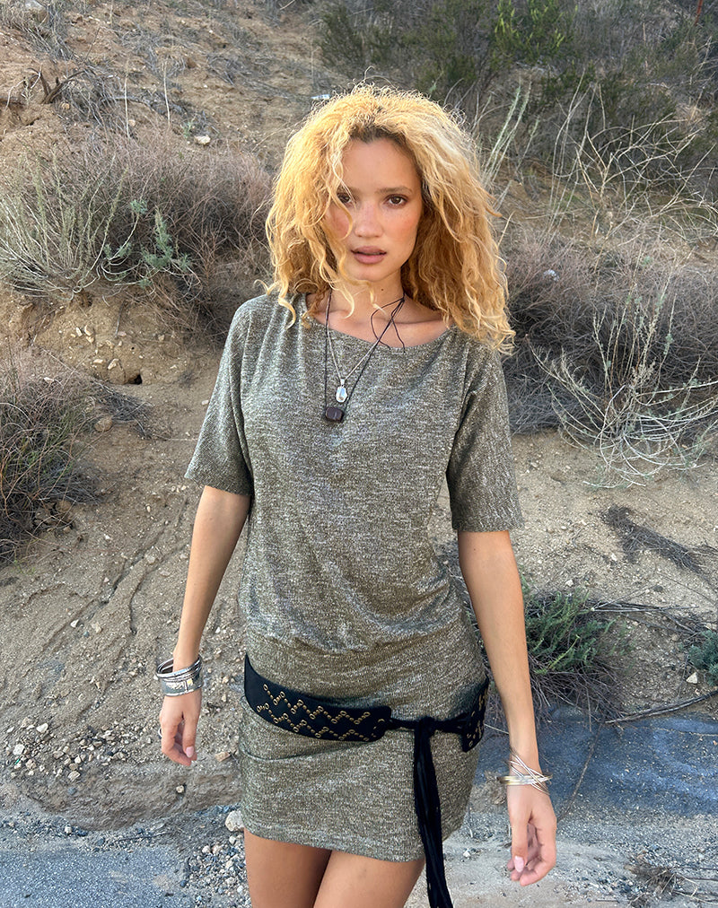 Afbeeldingen van Reeta Mini Dress in Glitter Knit Khaki