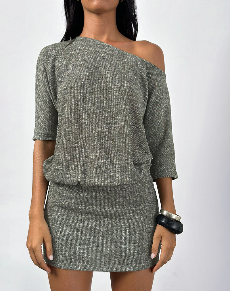 Afbeeldingen van Reeta Mini Dress in Glitter Knit Khaki