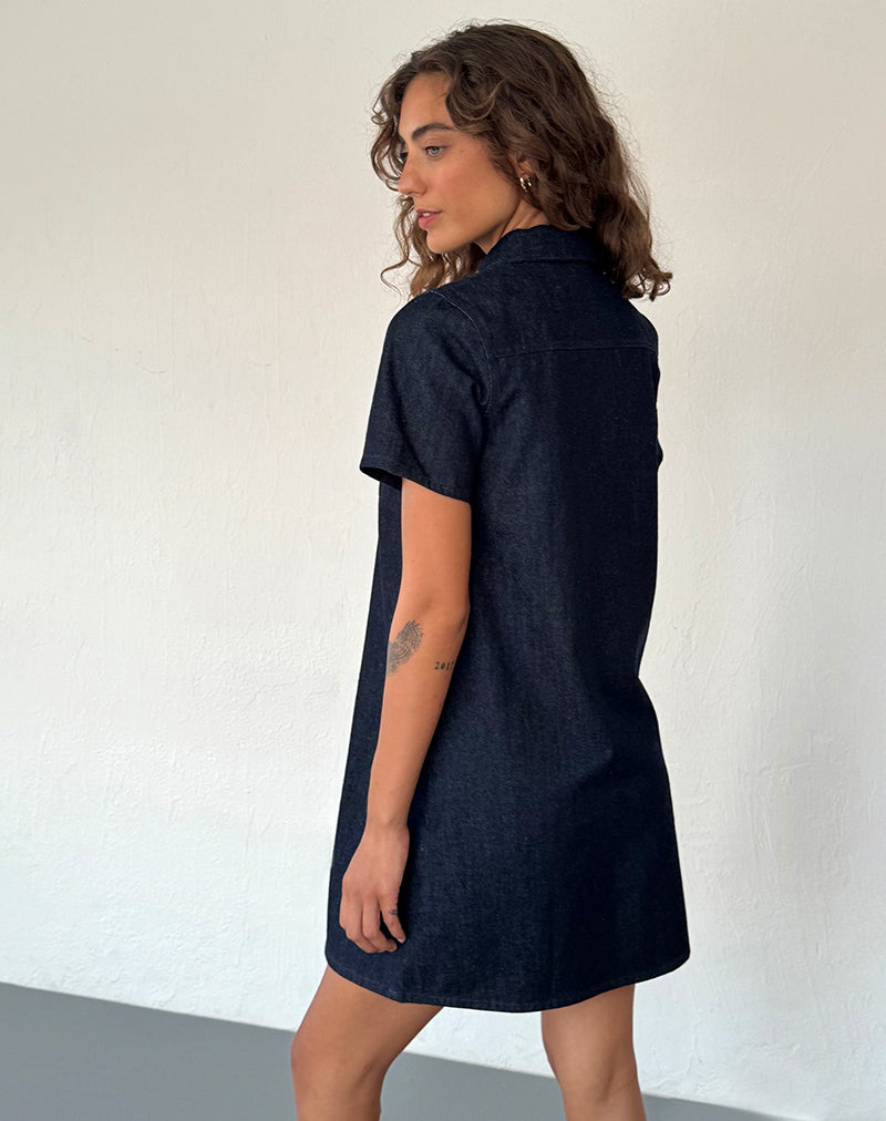 Afbeelding van Reiga Smock Mini Jurk in Denim Indigo