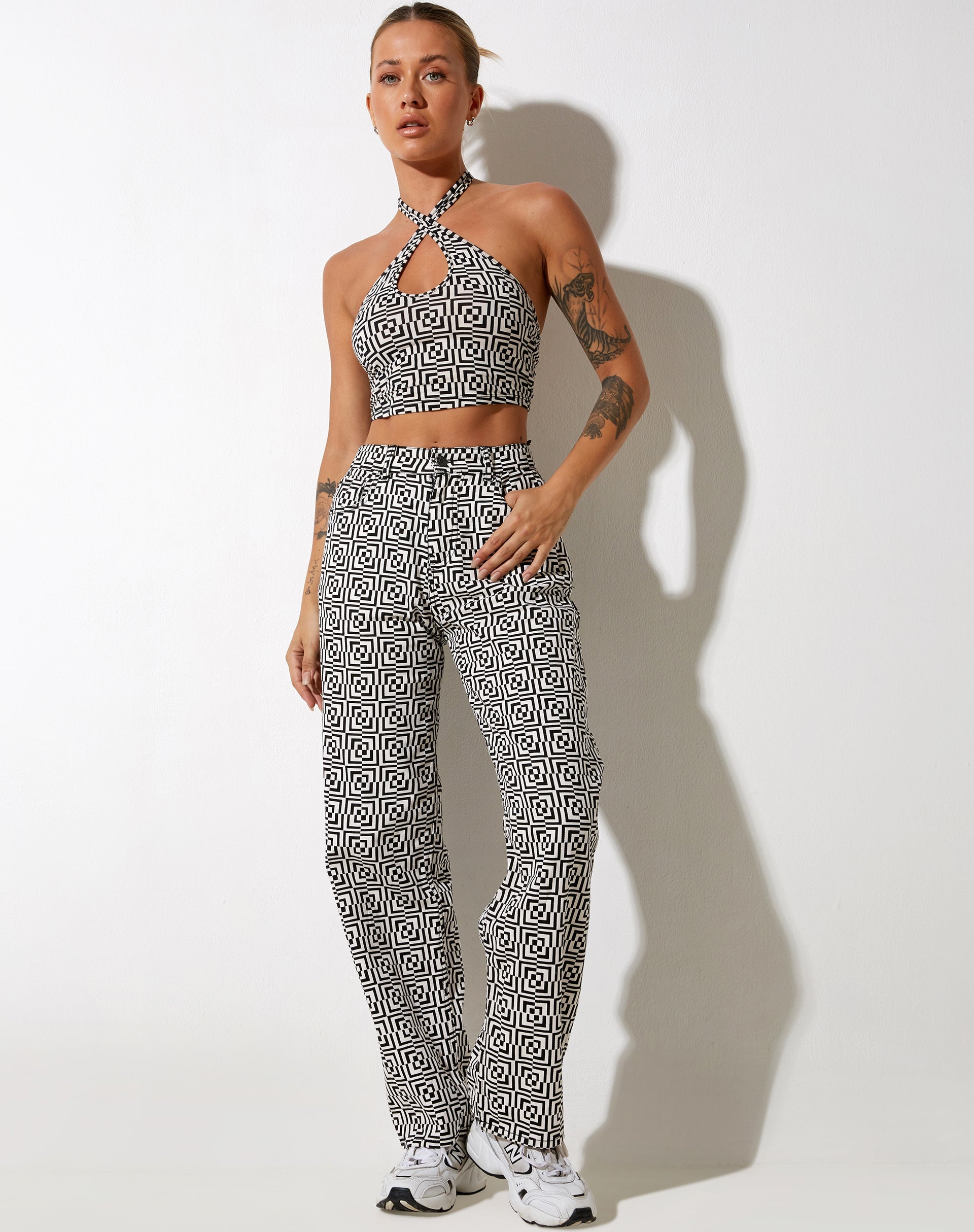 Afbeelding van Reis Crop Top in Optic Square Zwart en Wit