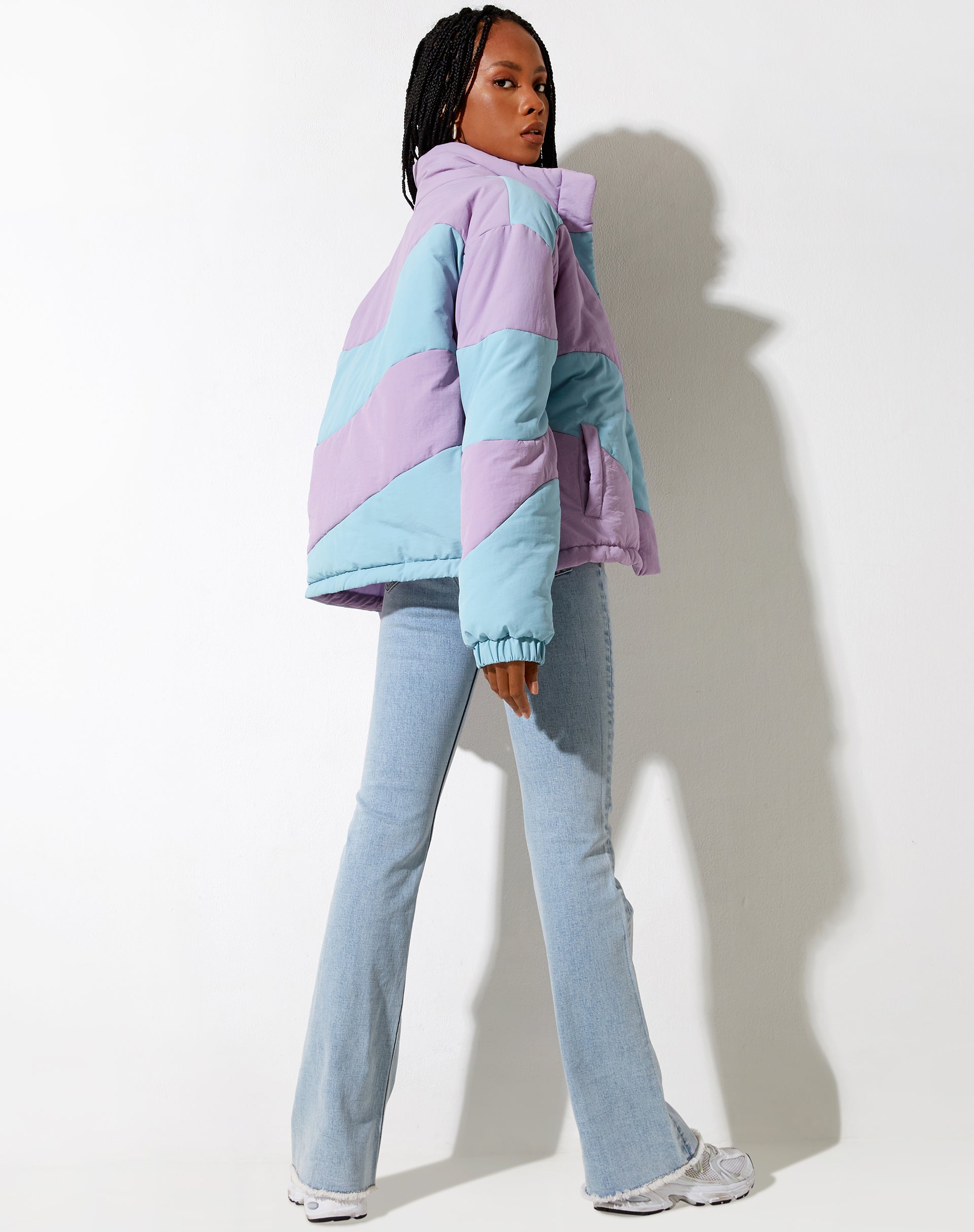 Afbeelding van Renee Puffa Jacket in geruit paars en blauw