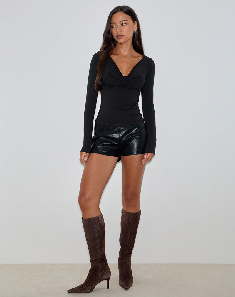 Renice Cowl Neck Top met lange mouwen in Zwart