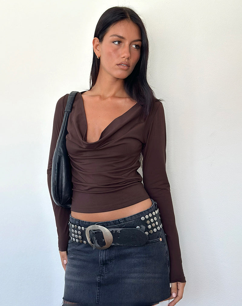 Afbeelding van Renice Cowl Lange Mouw Top in Bittere Chocolade