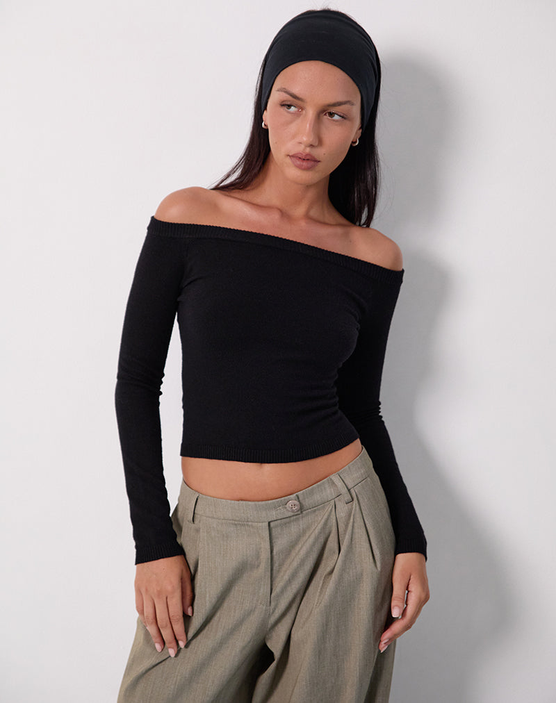 Renie Bardot Top in zwart breisel