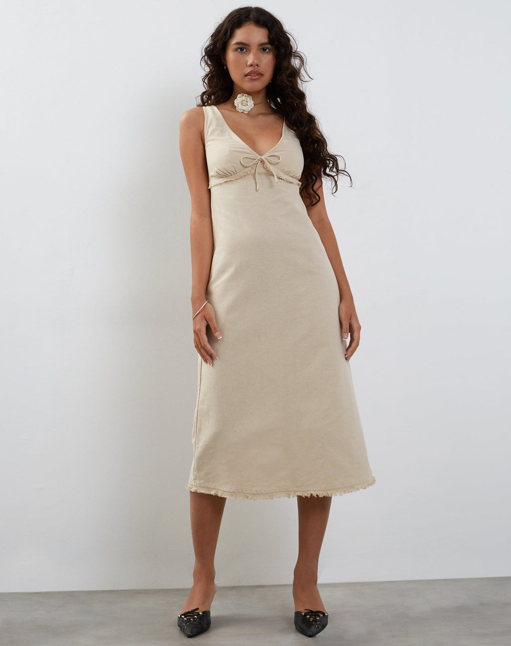 Antari Midi Dress in Ecru Linnen