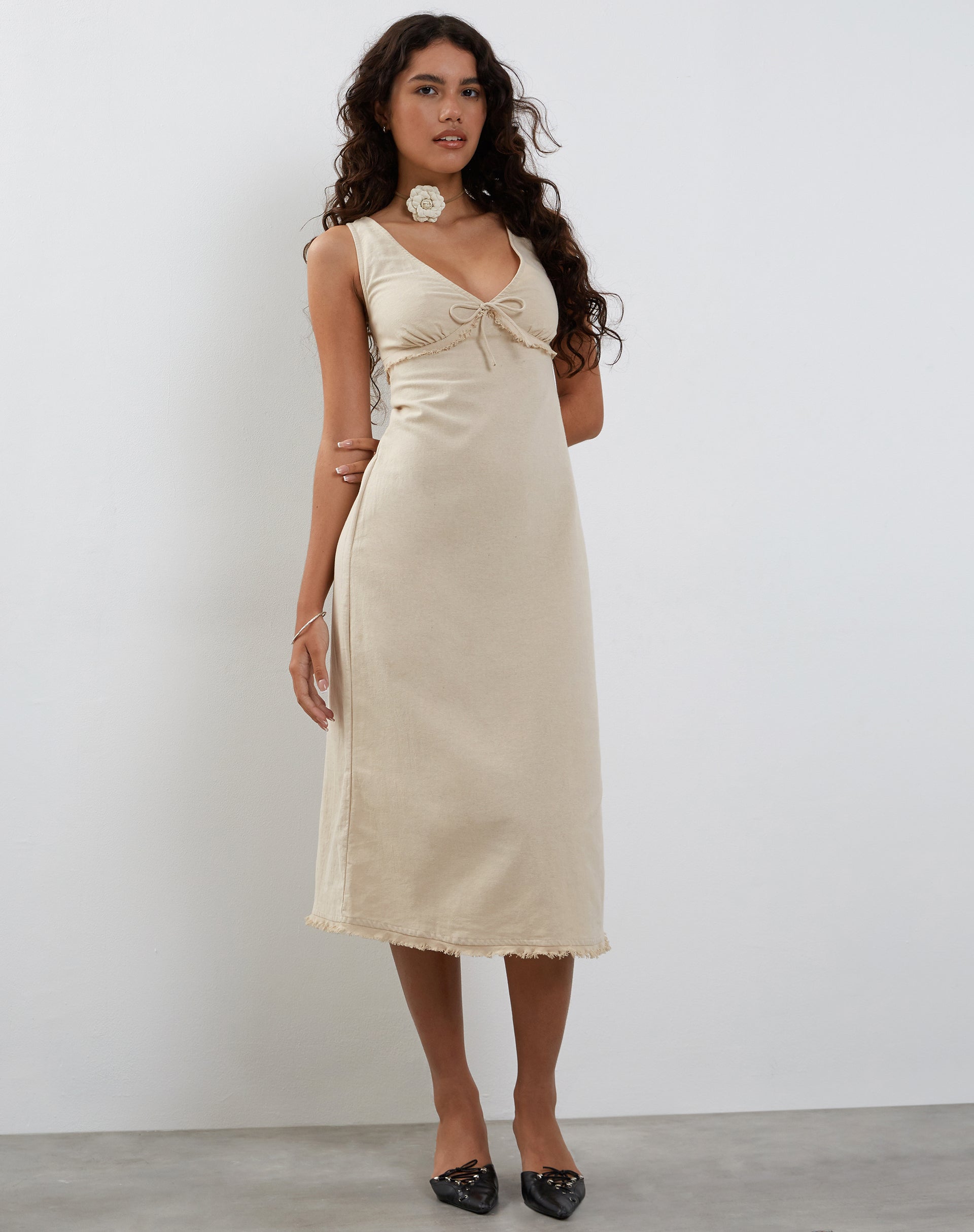 Afbeelding van Antari Midi Dress in Ecru Linnen