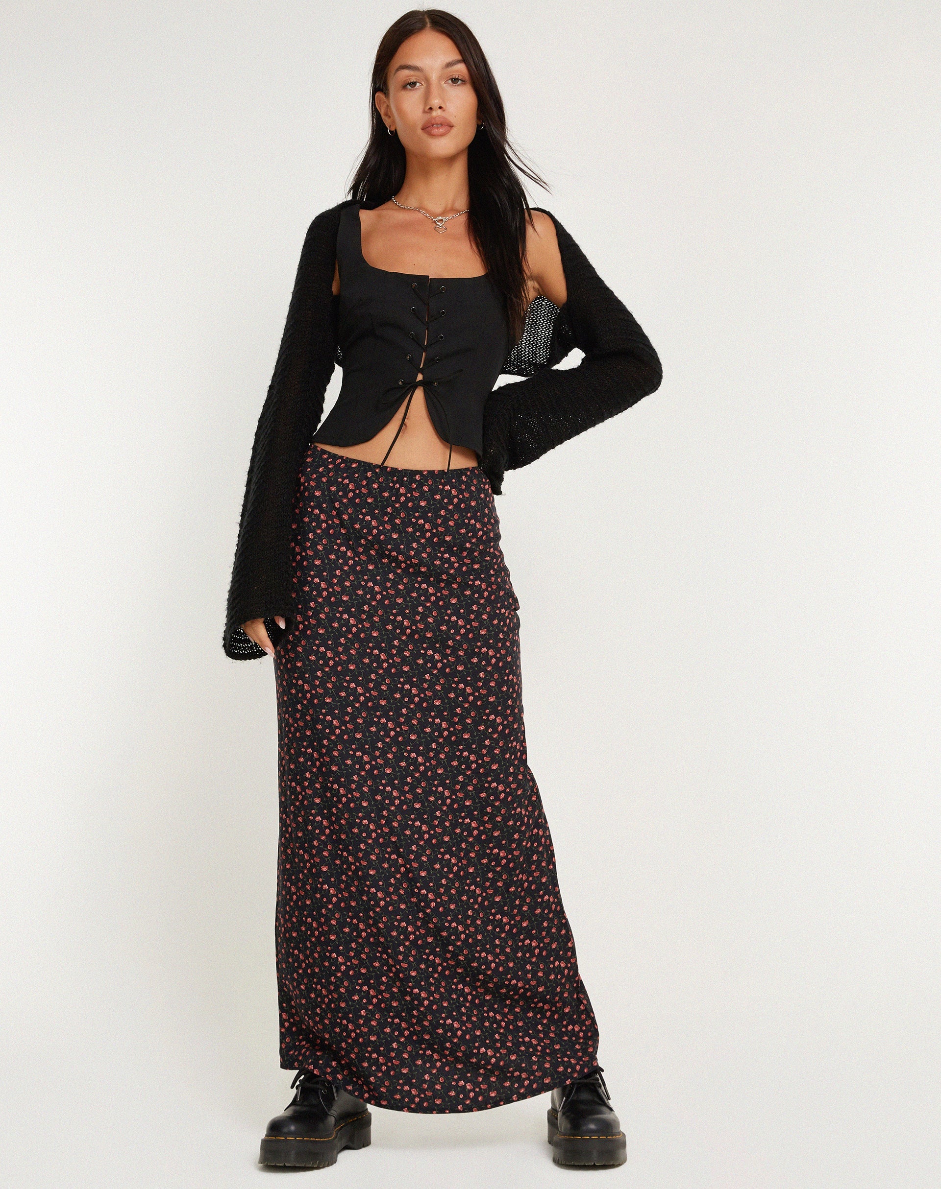 Afbeelding van Easton Maxi rok in donkerroze roos zwart