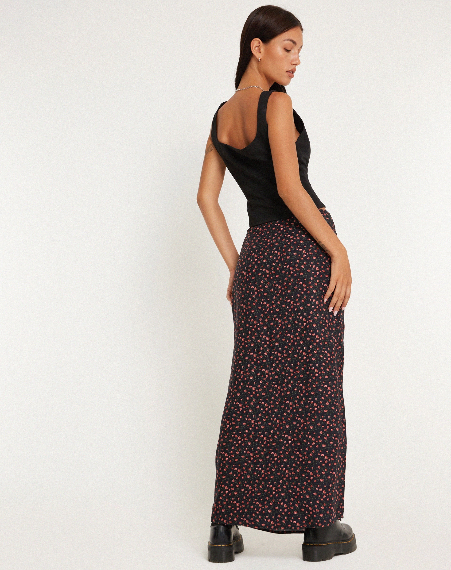 Afbeelding van Easton Maxi rok in donkerroze roos zwart