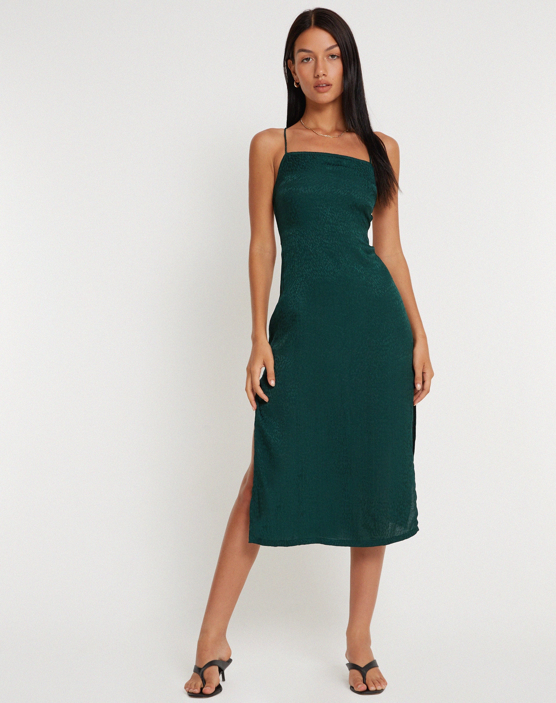 Afbeelding van Nosita Midi Dress in Satin Cheetah Forest Green