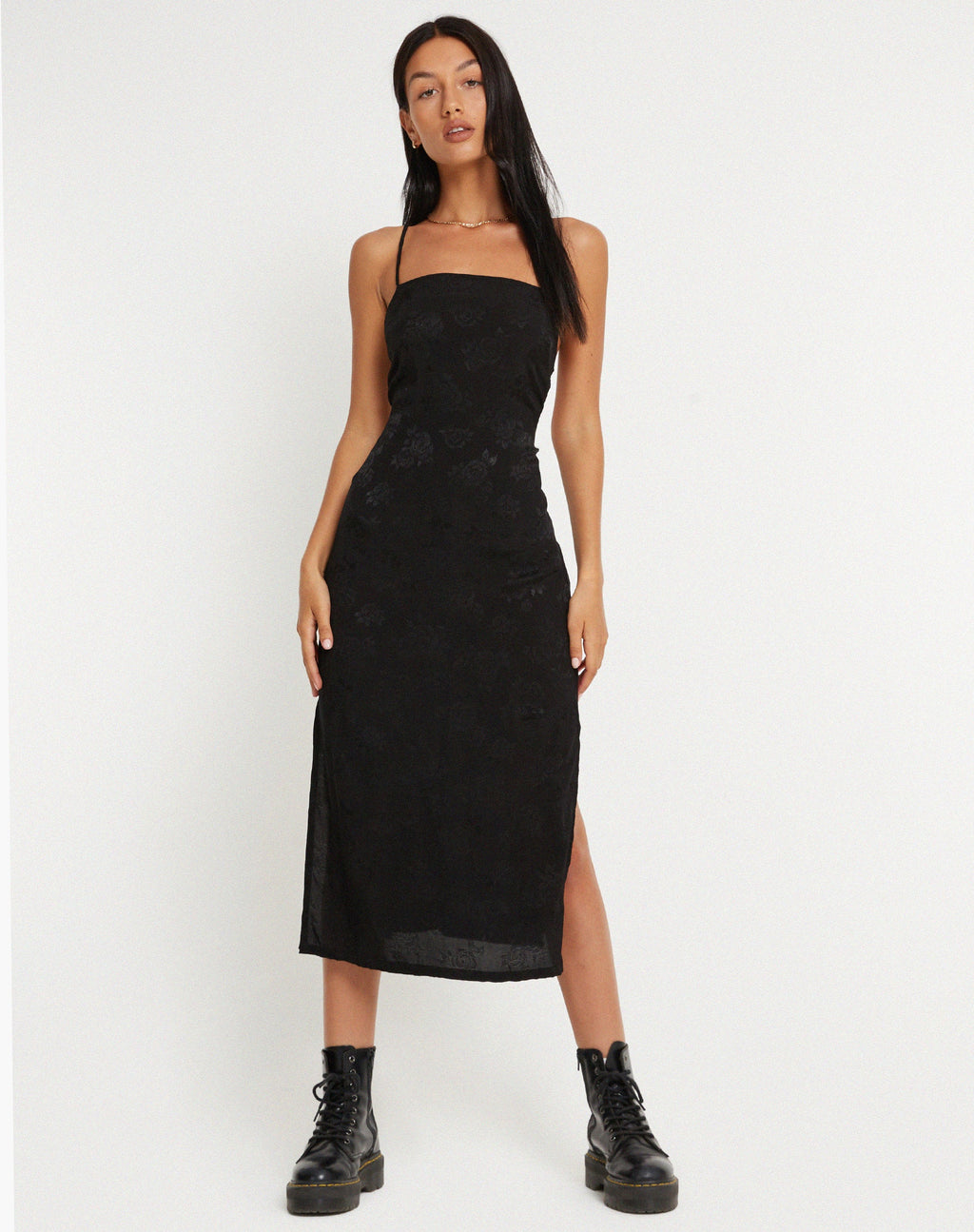 Nosita Midi Dress in Satin Rose Zwart