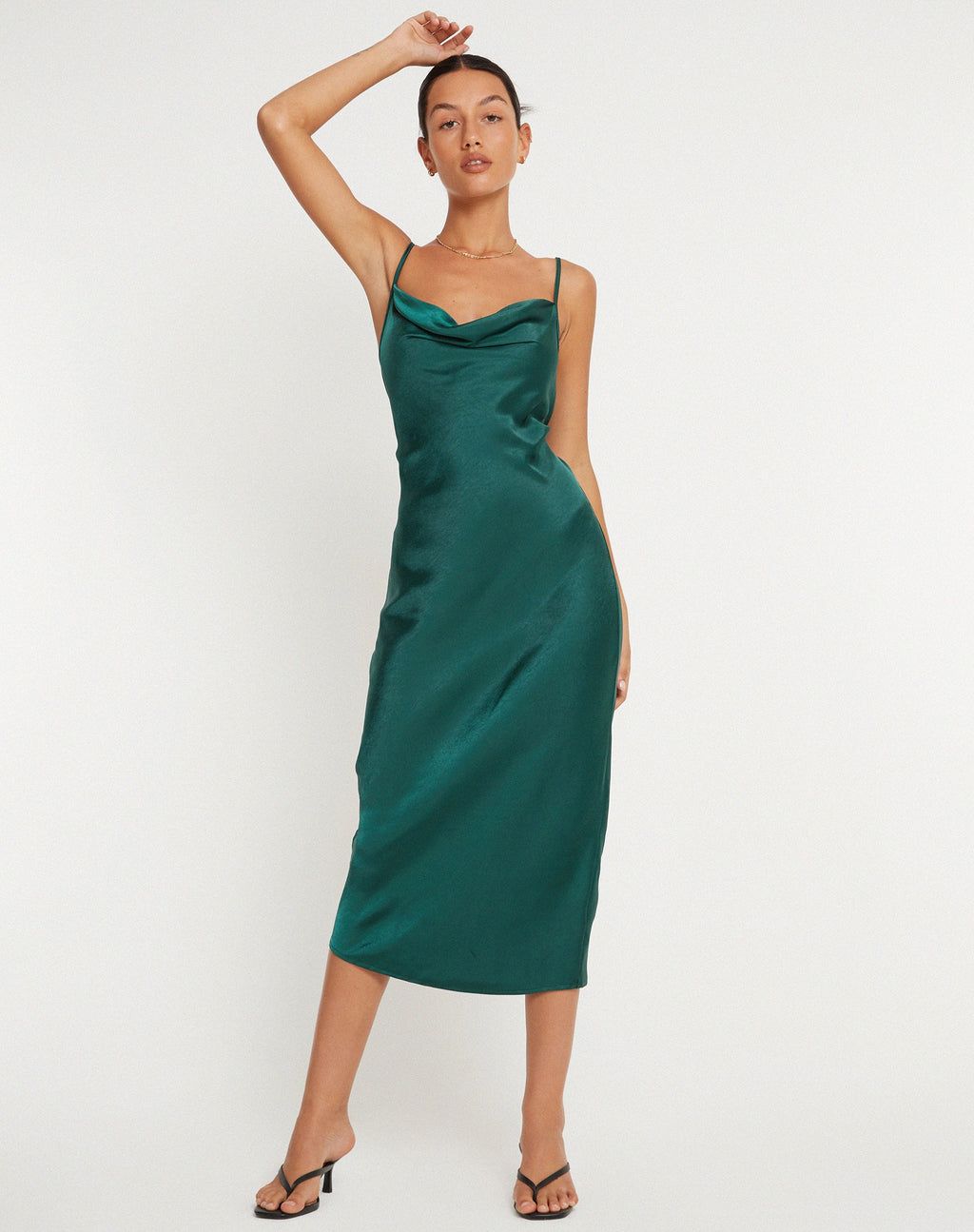 Palasha Midi Dress in Satijn Bosgroen