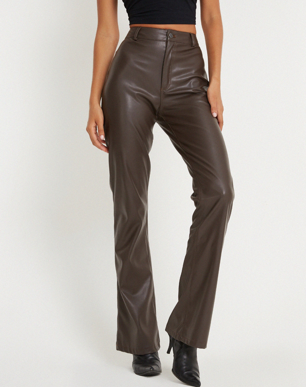 Zoven broek in Pu Donkere Chocolade
