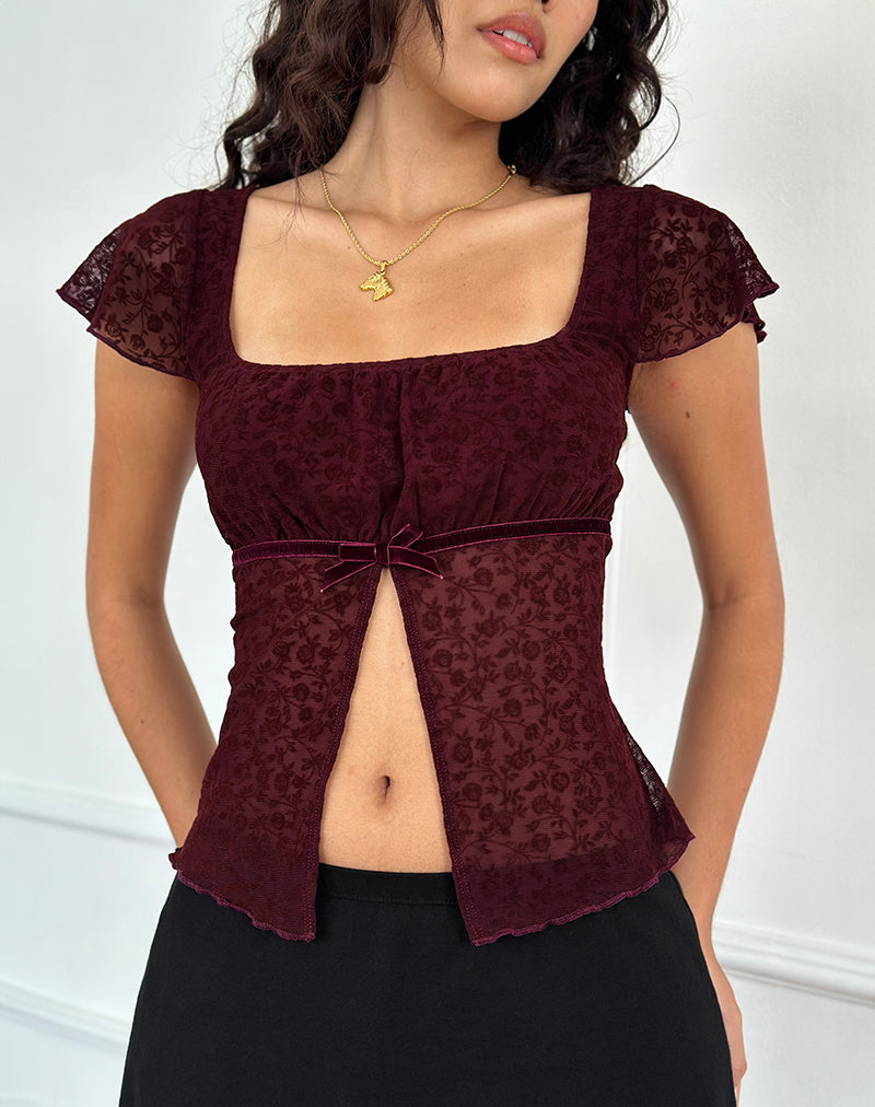 Afbeelding van Retina Top in Ditsy Flock Burnt Maroon