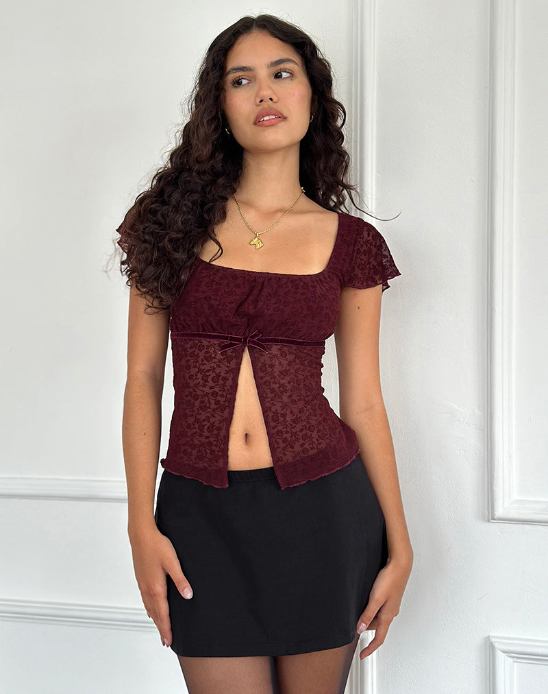 Afbeelding van Retina Top in Ditsy Flock Burnt Maroon