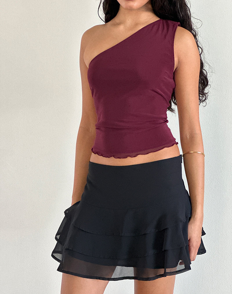 Afbeelding van Rhian One Shoulder Top in Mesh Maroon