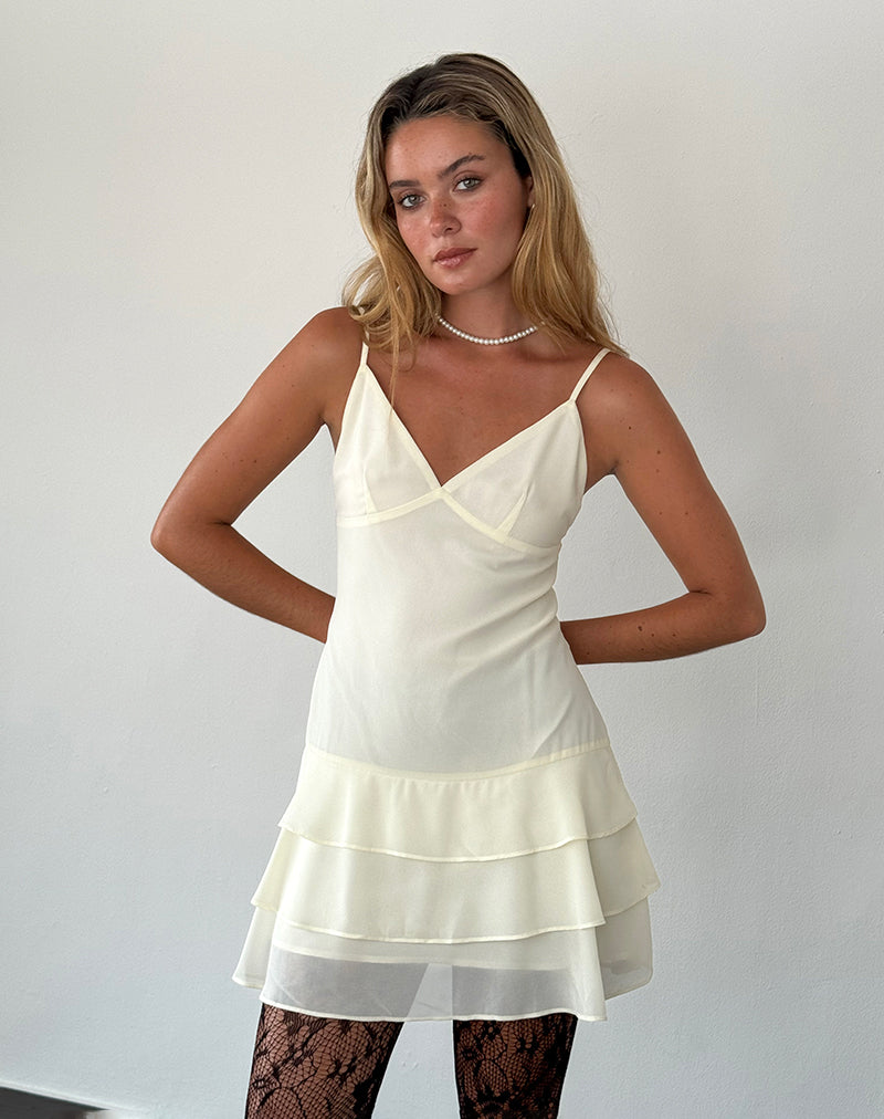 Afbeelding van Riasi Mini Jurk in Chiffon Ivoor