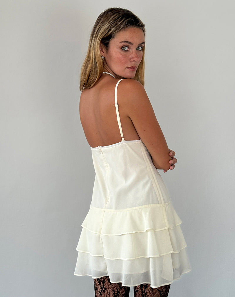 Afbeelding van Riasi Mini Jurk in Chiffon Ivoor