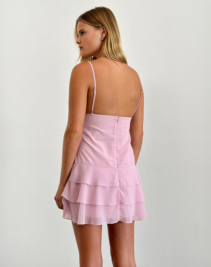 Afbeelding van Riasi Mini Jurk met Ruches in Chiffon Baby Roze