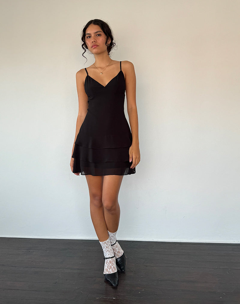 Afbeelding van Riasi Mini jurk met ruches in chiffon zwart