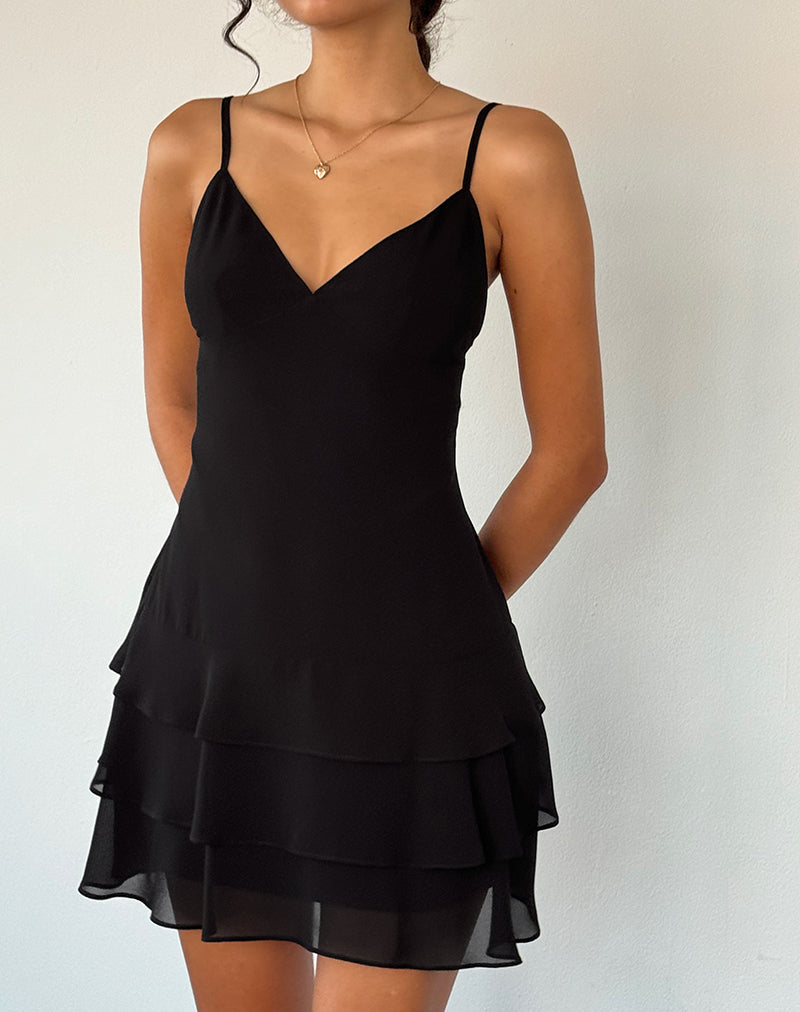Afbeelding van Riasi Mini jurk met ruches in chiffon zwart
