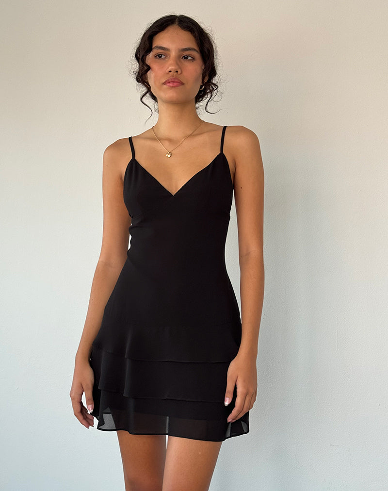 Afbeelding van Riasi Mini jurk met ruches in chiffon zwart