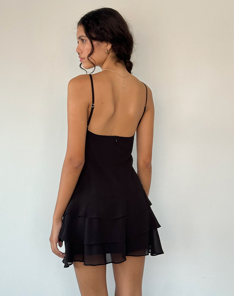 Afbeelding van Riasi Mini jurk met ruches in chiffon zwart