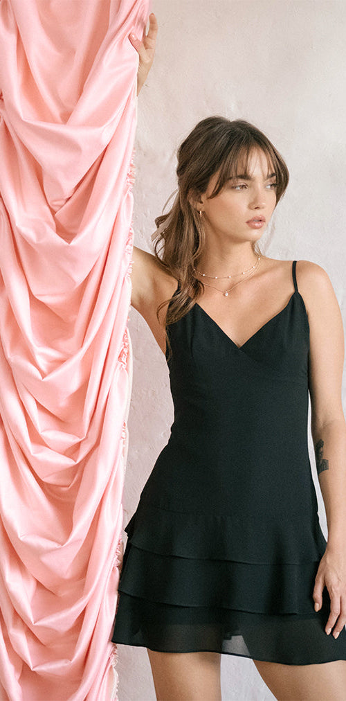 Afbeelding van Riasi Mini jurk met ruches in chiffon zwart