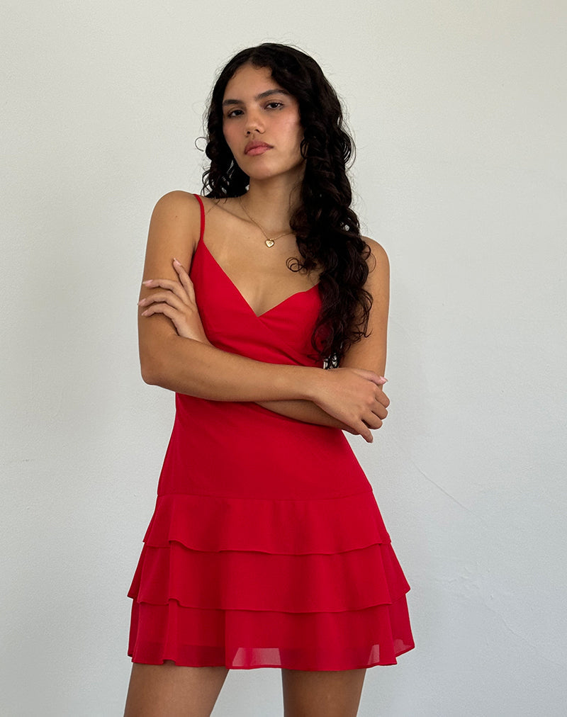 Afbeelding van Riasi Mini jurk met ruches in chiffon rood