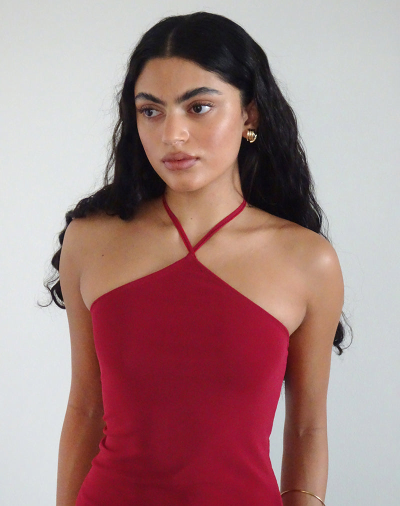 Afbeelding van Ribka Midi-jurk met halterhals in Mesh Cherry