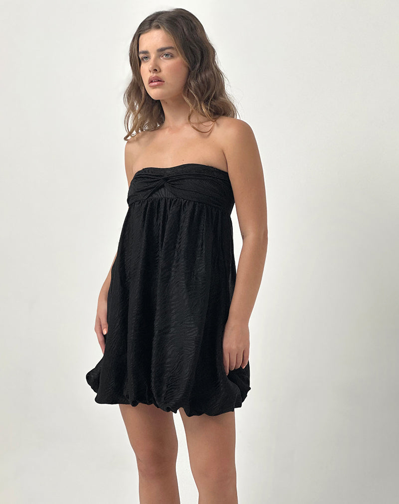 Afbeelding van Richie Mini Jurk in Satijn Jacquard Zwart