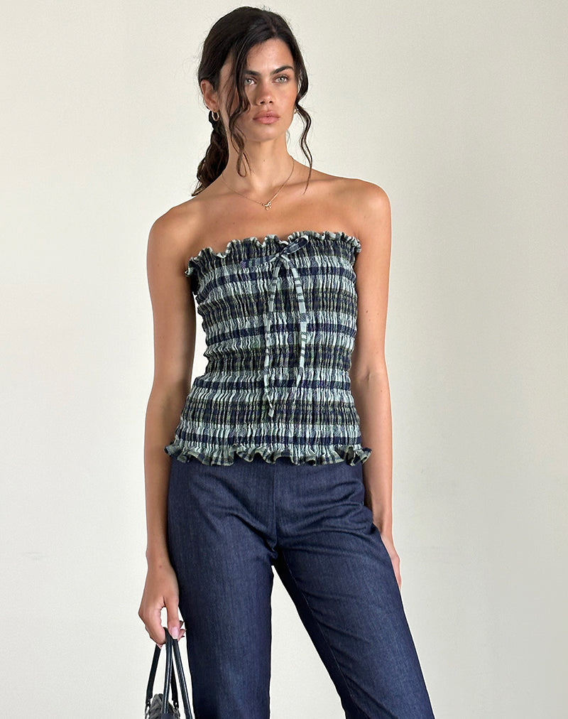 Afbeelding van Rigia Bandeau Top in Linnen Mono Check Groen