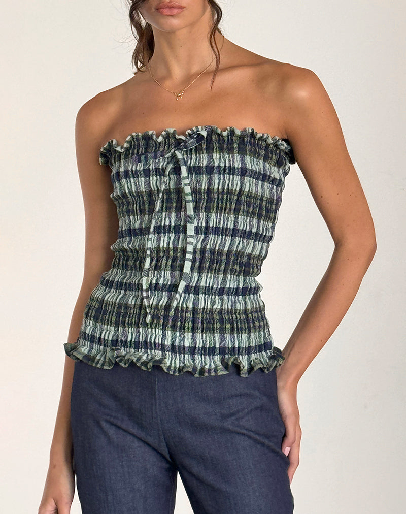 Rigia Bandeau Top in Linnen Mono Check Groen
