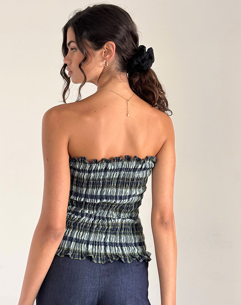 Afbeelding van Rigia Bandeau Top in Linnen Mono Check Groen